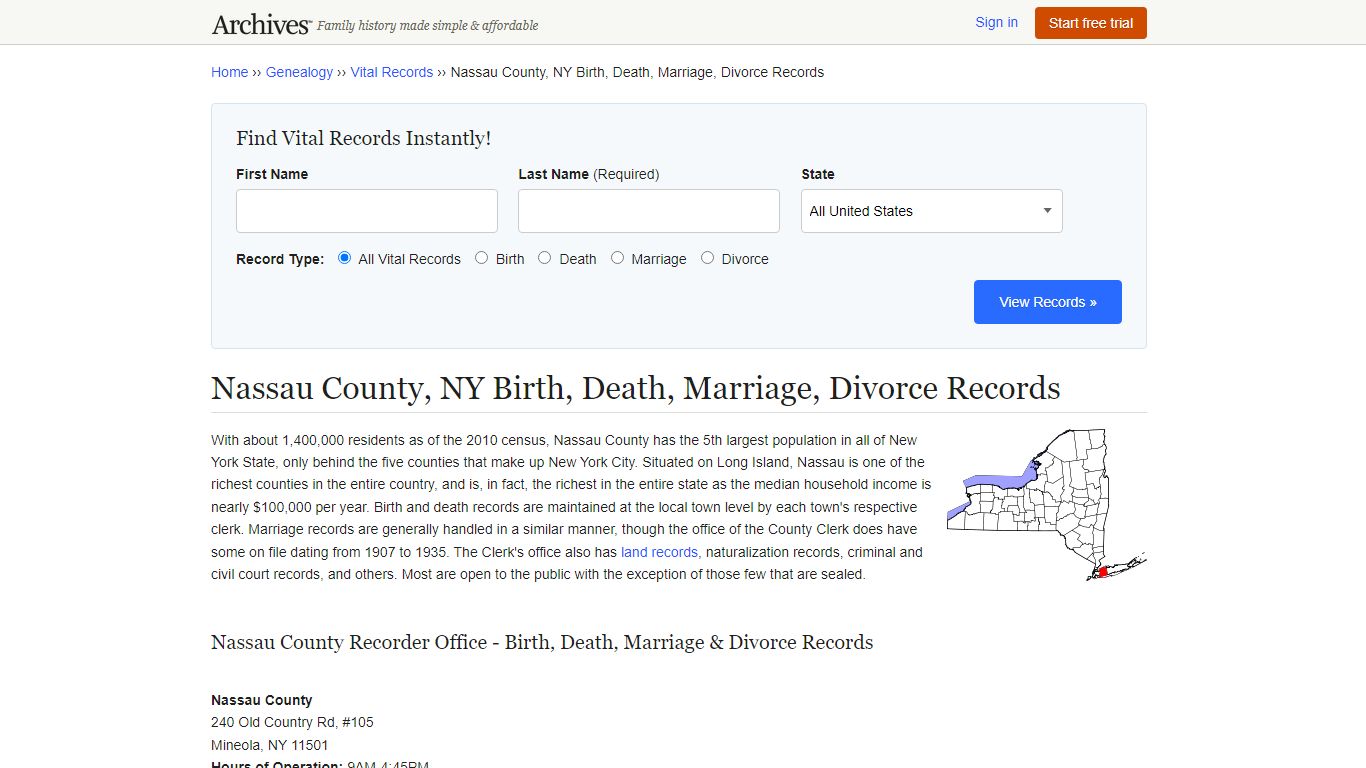 Nassau County, NY Birth, Death, Marriage, Divorce Records - Archives.com